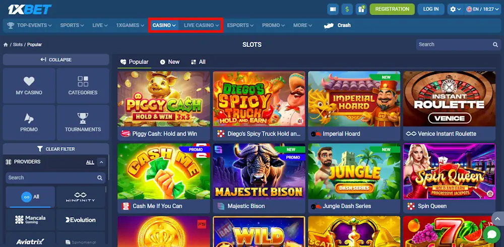 1xBet Casino Games Slots Screenshot